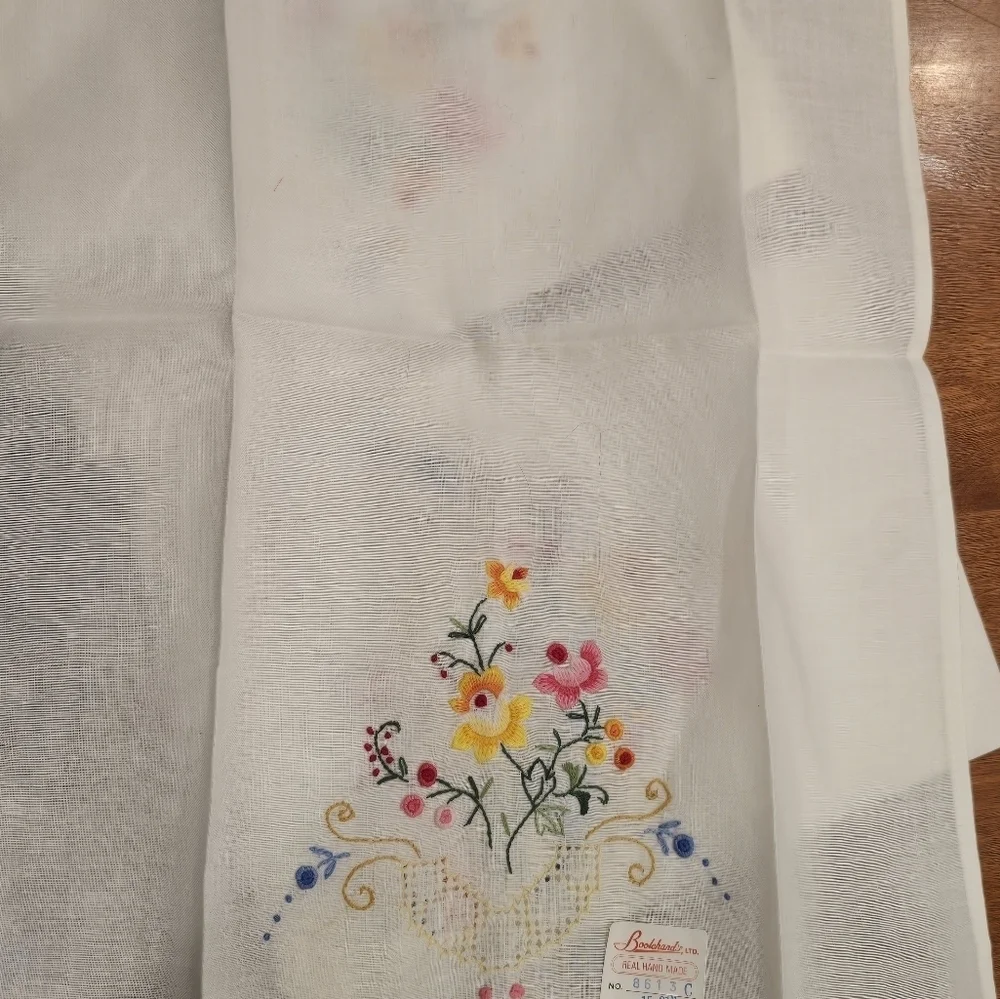 Embroidered Cotton Finger Towel Flowers & Crocheted Edge NWT Vtg